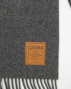 Ganni Double Face Wool Solid Scarf Grey Women