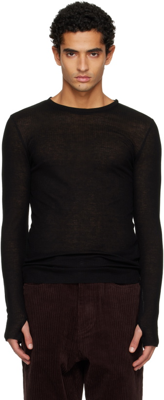 Photo: TONYWACK Black Sheer Wool Ribbed Knit T-shirt
