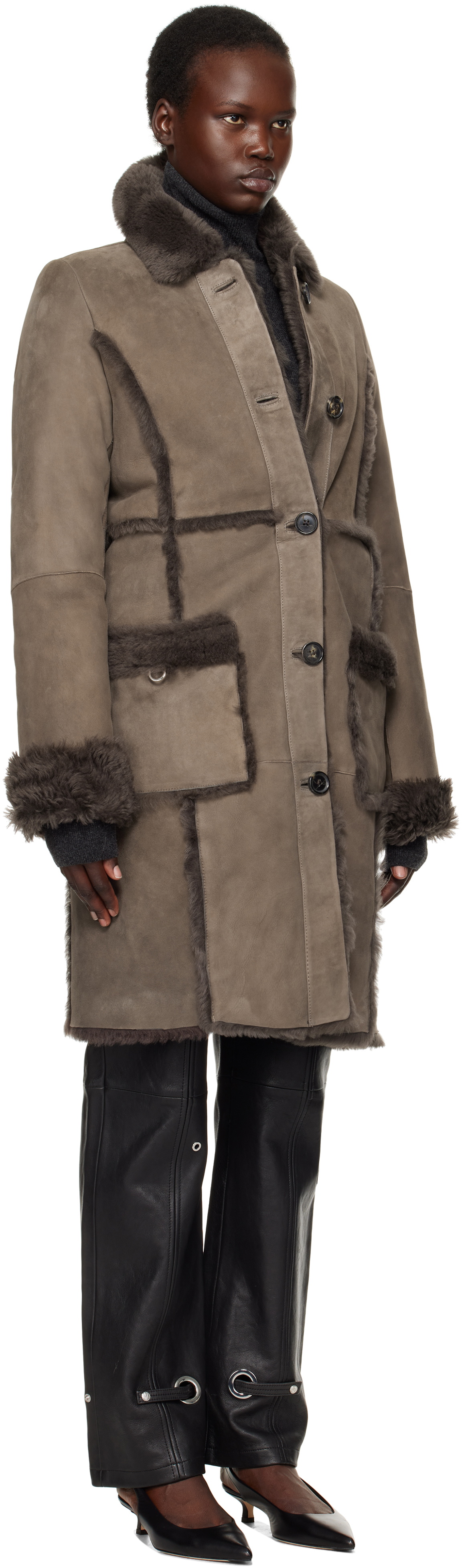 Saks Potts Taupe Emma Shearling Coat Saks Potts