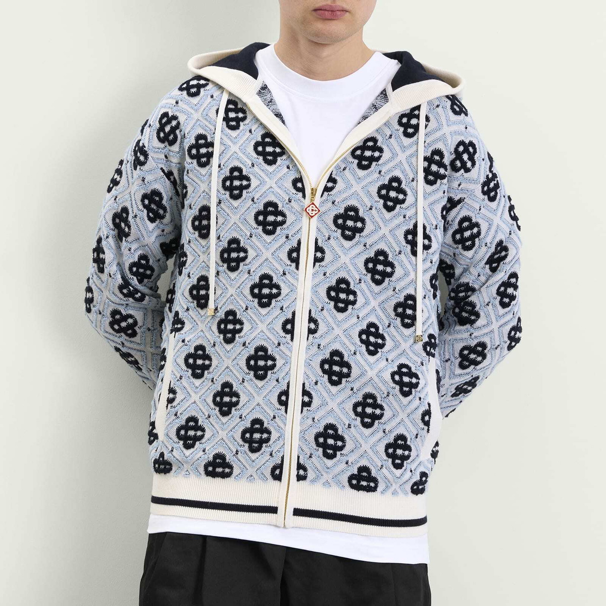 Casablanca Men's Monogram Zip Up Hoodie in Navy