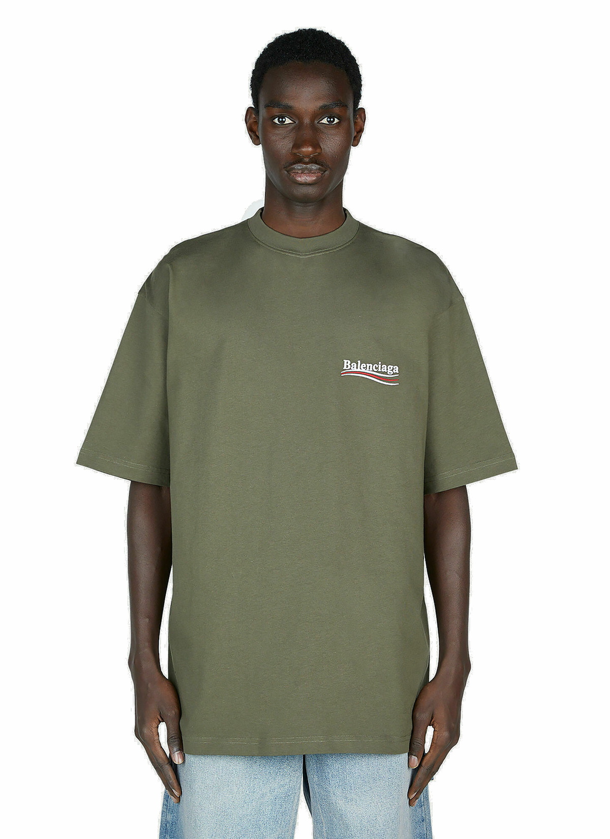 Balenciaga - Logo Print T-Shirt in Khaki Balenciaga