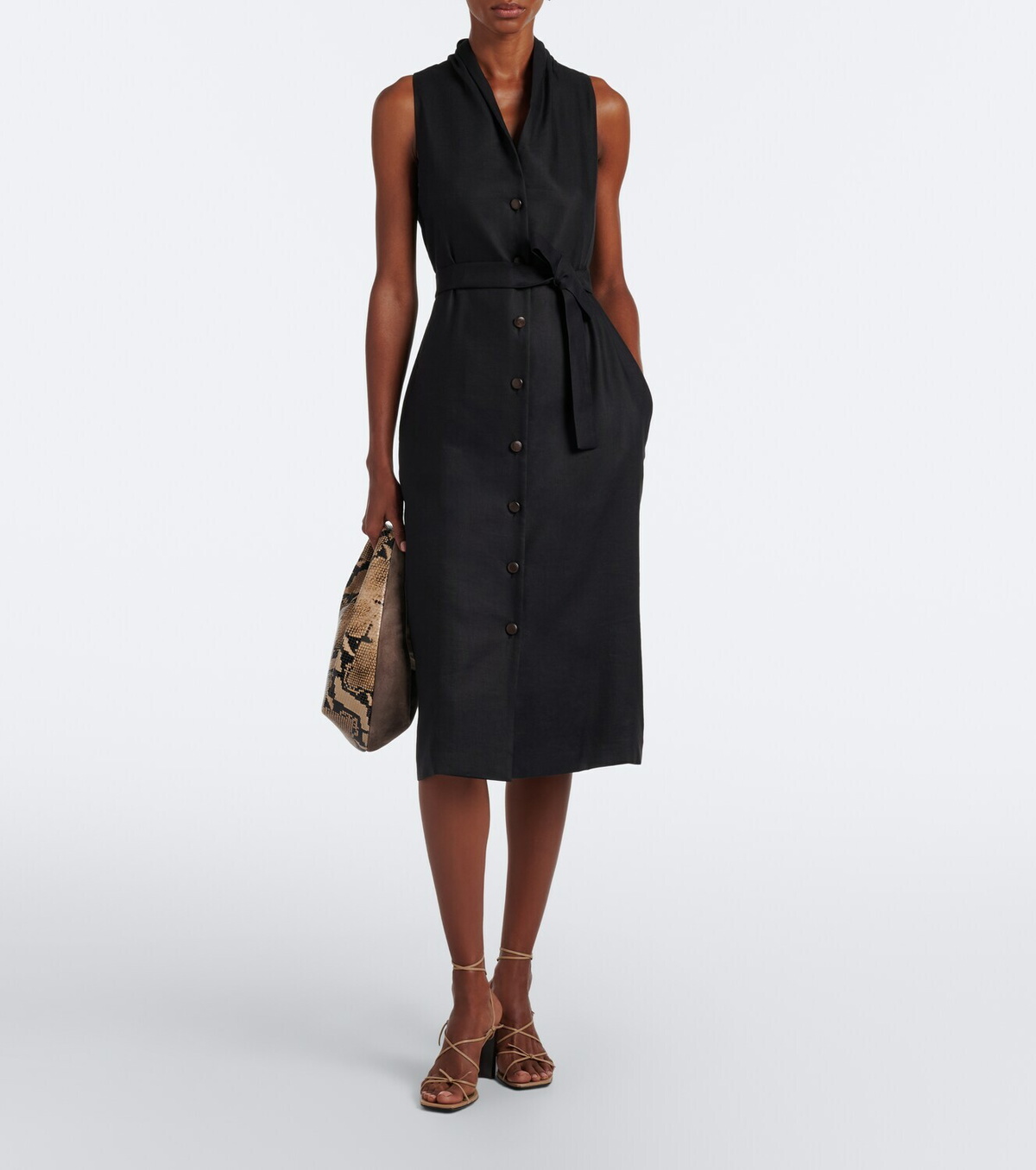 Max Mara Belted linen and silk midi dress