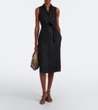 Max Mara Belted linen and silk midi dress