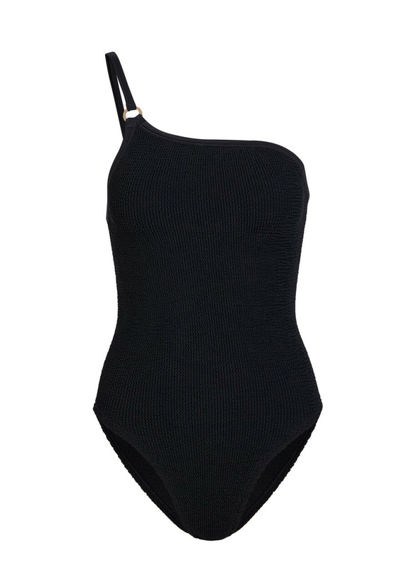 Photo: Hunza G Clara One-shoulder Crinkle Swimsuit - Black - One Size