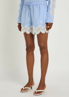 Simkhai Emmie Striped Lace-trim Cotton-poplin Shorts Blue