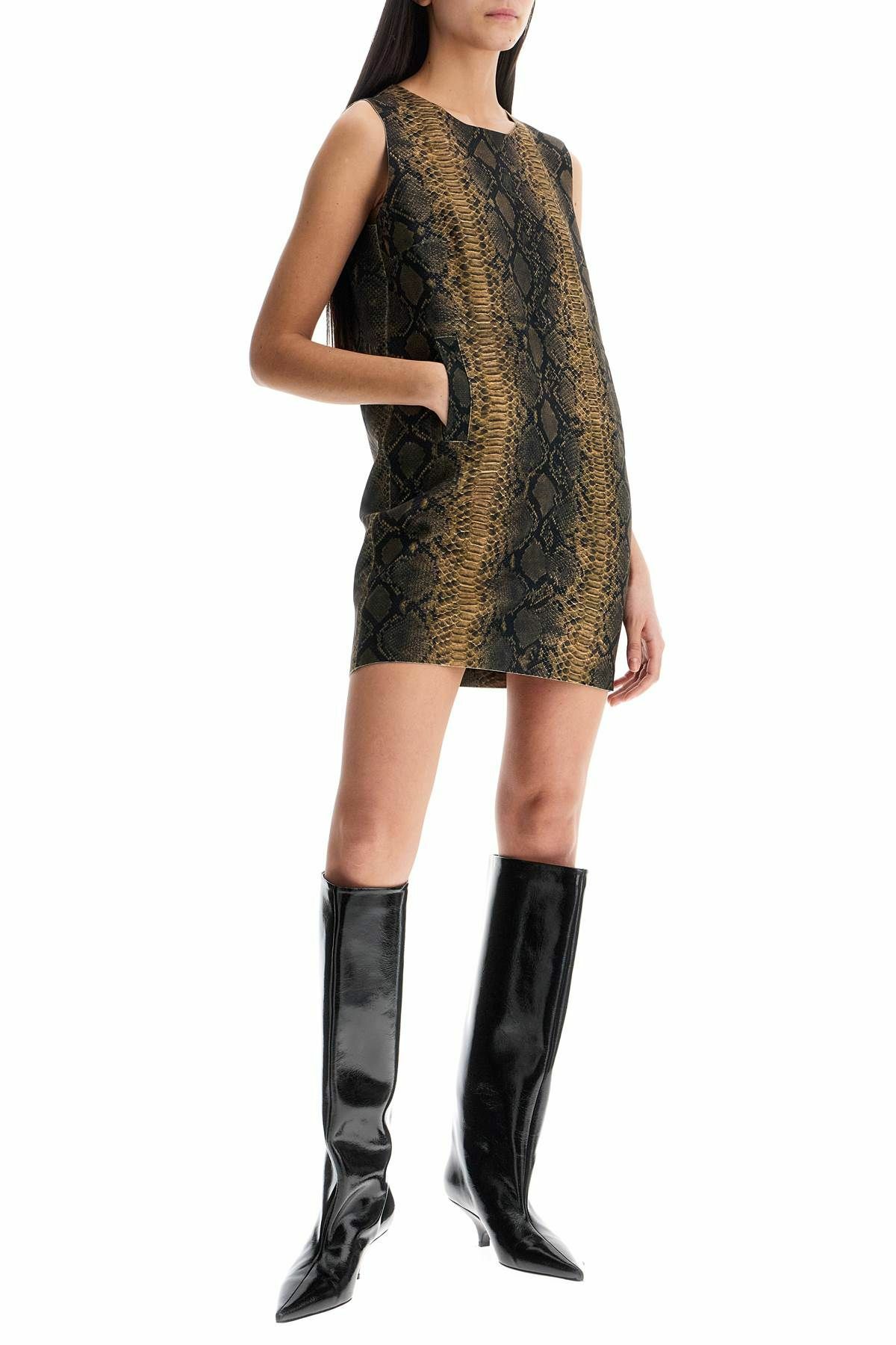 NORMA KAMALI brown python print sleeveless mini dress Brown