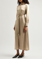Herno Belted Satin Midi Shirt Dress Cream