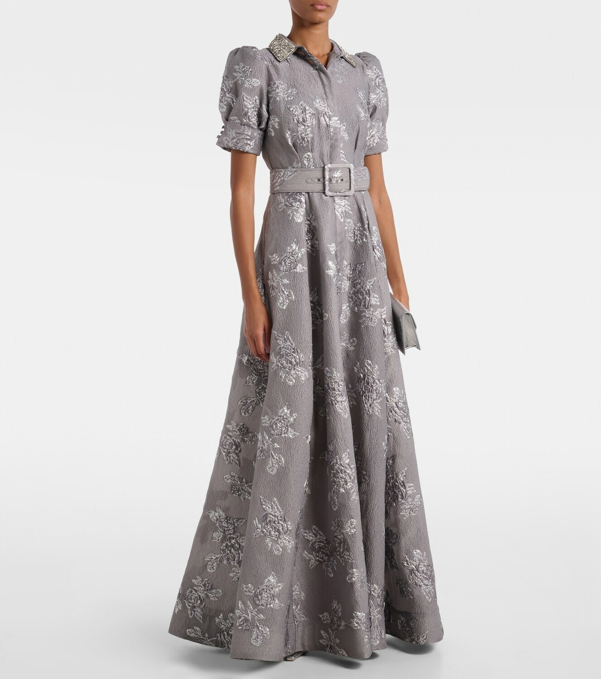 Rebecca Vallance Ruth embellished belted brocade gown