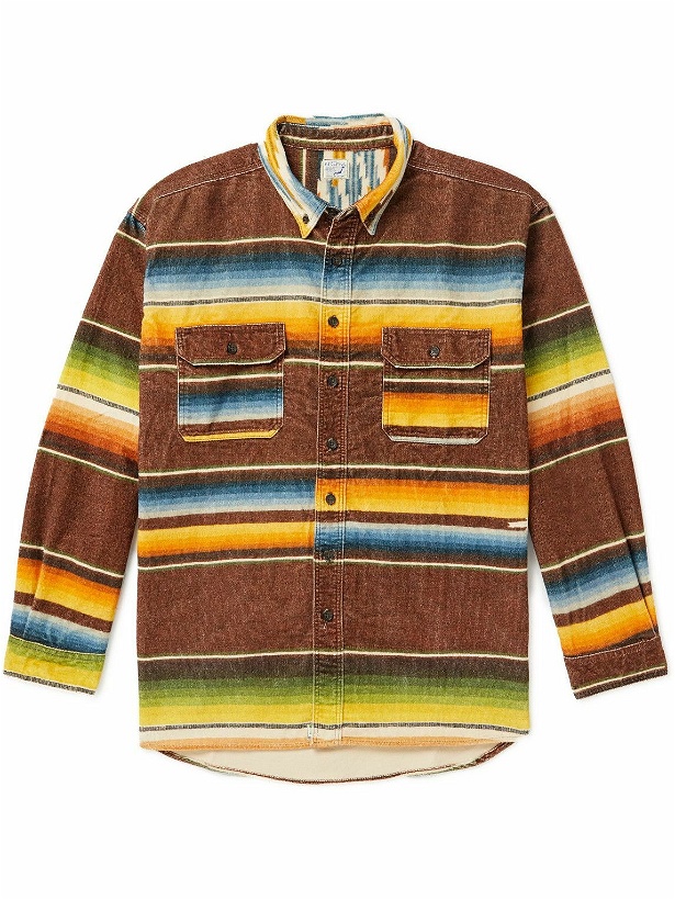 Photo: OrSlow - Button-Down Collar Striped Cotton Shirt - Brown
