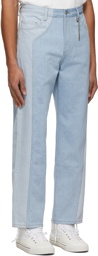 Feng Chen Wang Blue Two-Tone Deconstructed Jeans