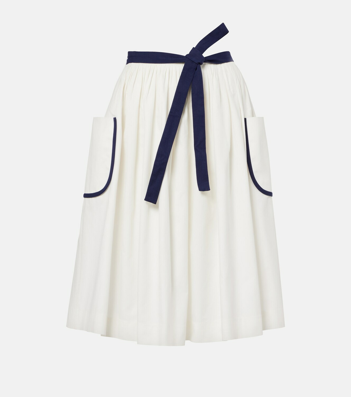 Prada Belted cotton and linen midi skirt