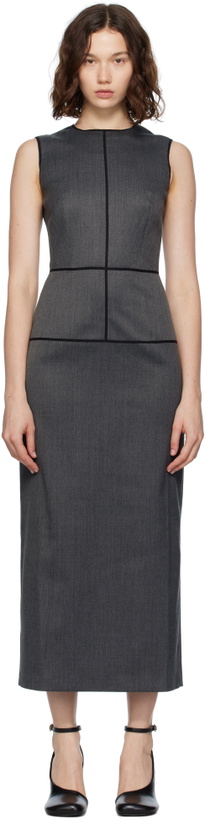 Photo: MM6 Maison Margiela Gray Raw Edge Midi Dress