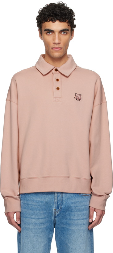 Photo: Maison Kitsuné Pink Bold Fox Head Fleece Oversize Polo