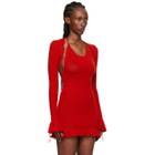GUIZIO Red Crochet Ruffle Sleeve Bolero Cardigan