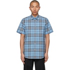 Burberry Blue Poplin Check Short Sleeve Shirt