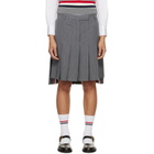 Thom Browne Gray Wool Seersucker Pleated Low Rise Miniskirt