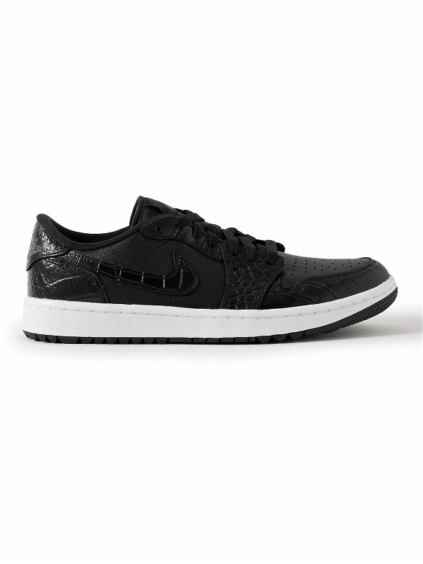 Photo: Nike Golf - Air Jordan 1 Low G Croc-Effect Trimmed Leather Golf Sneakers - Black
