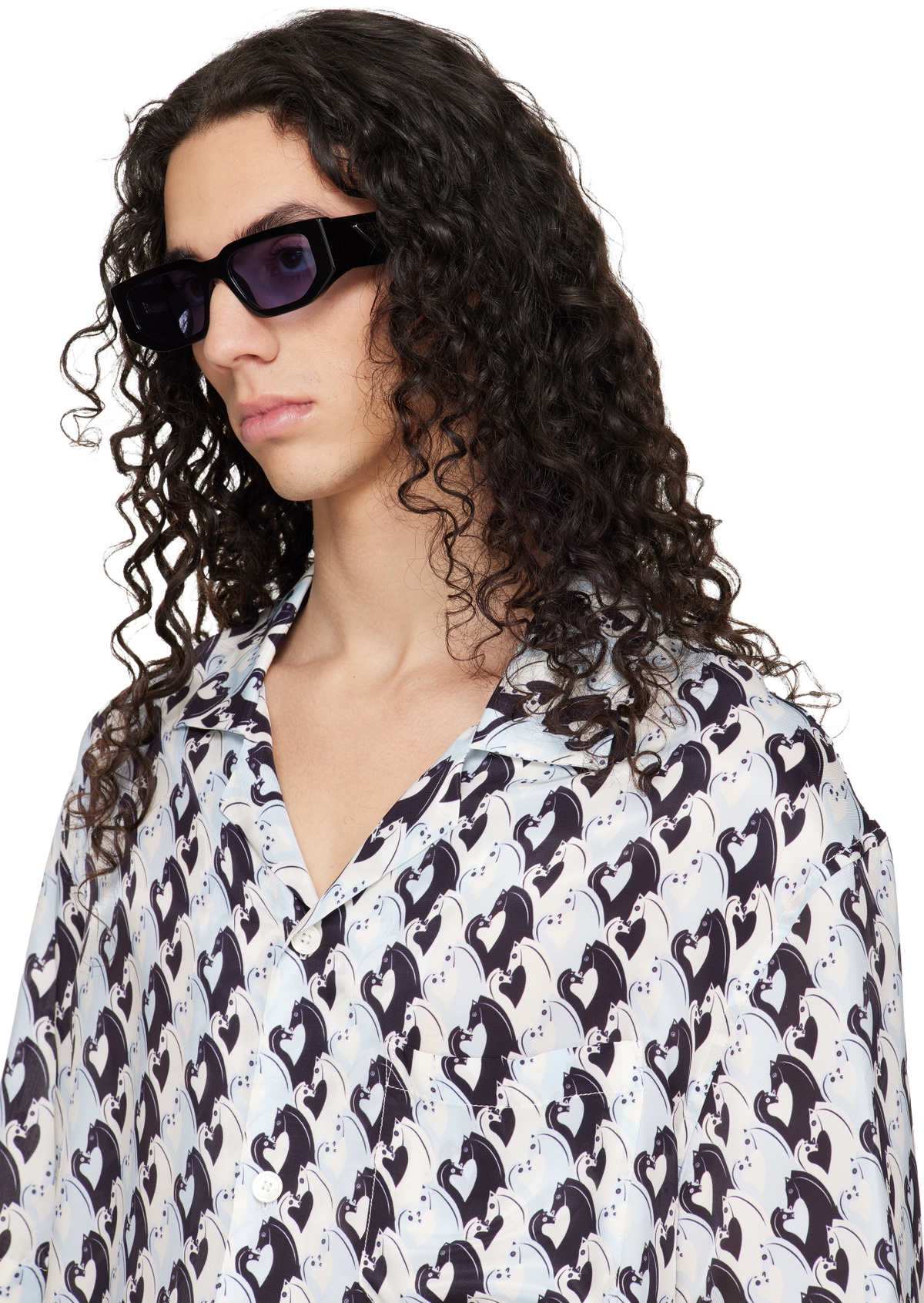 Prada Black and White Patterned Sunglasses Prada PR 09ZSF Rectangular Sunglasses For Men main image 2