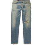 Balmain - Tapered Distressed Denim Jeans - Blue