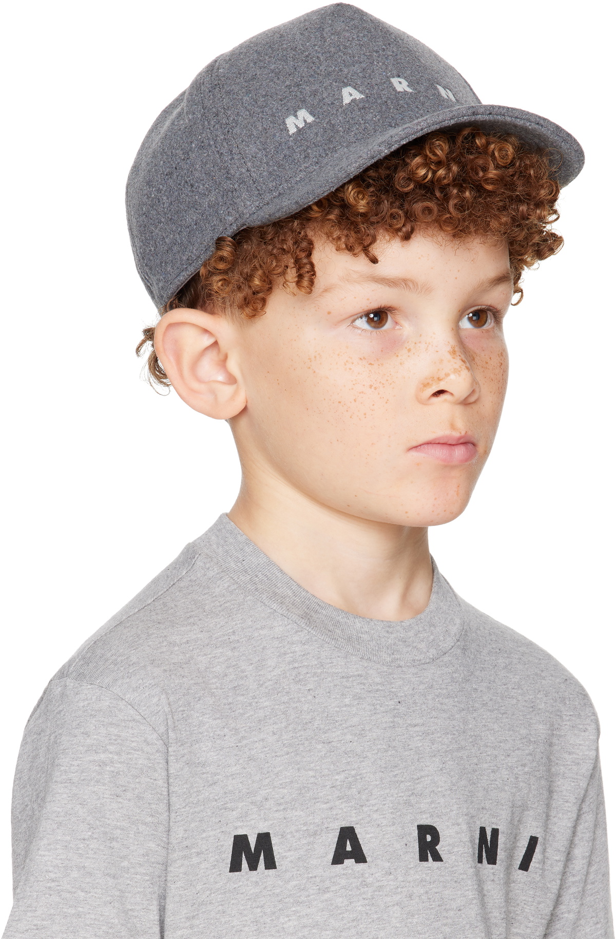 Marni Kids Gray Embroidered Logo Cap