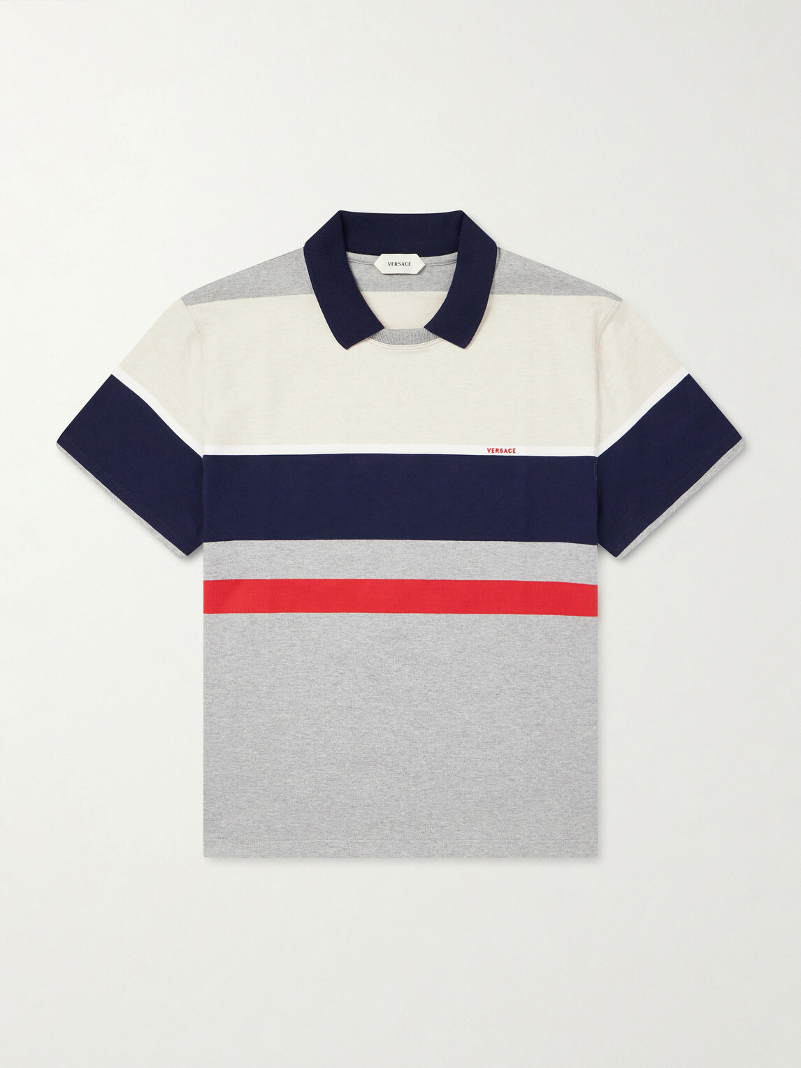 Versace - Logo-Embroidered Striped Cotton-Jersey Polo Shirt - White