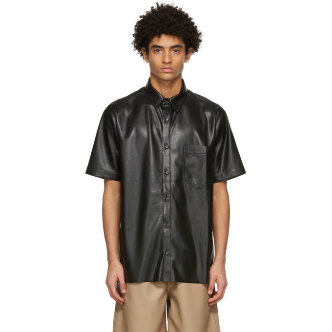 Photo: Nanushka Black Vegan Leather Adam Short Sleeve Shirt