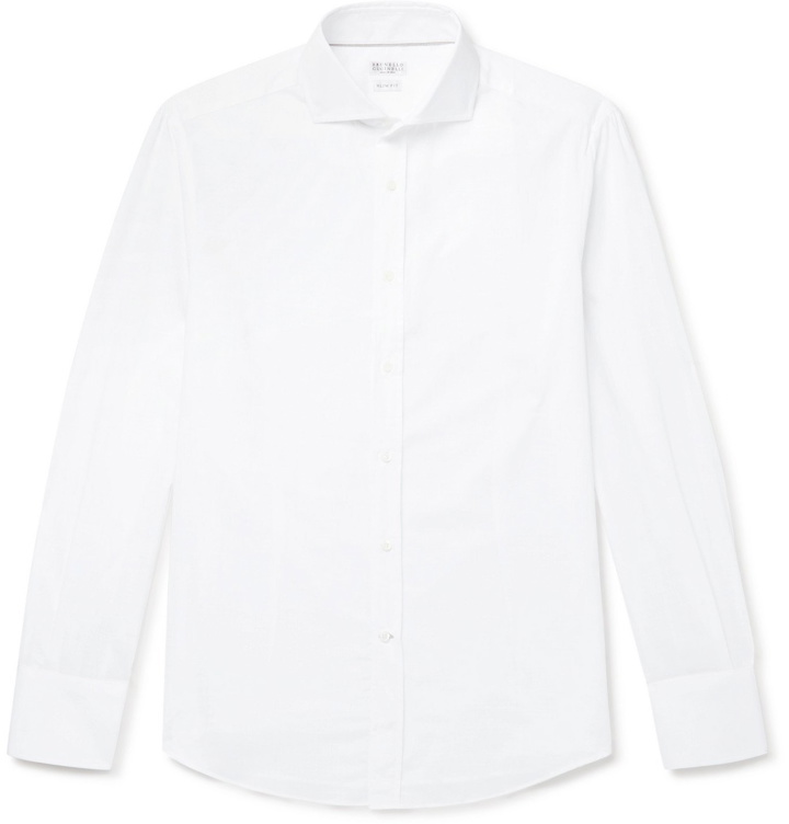 Photo: Brunello Cucinelli - Slim-Fit Cutaway-Collar Cotton Shirt - White