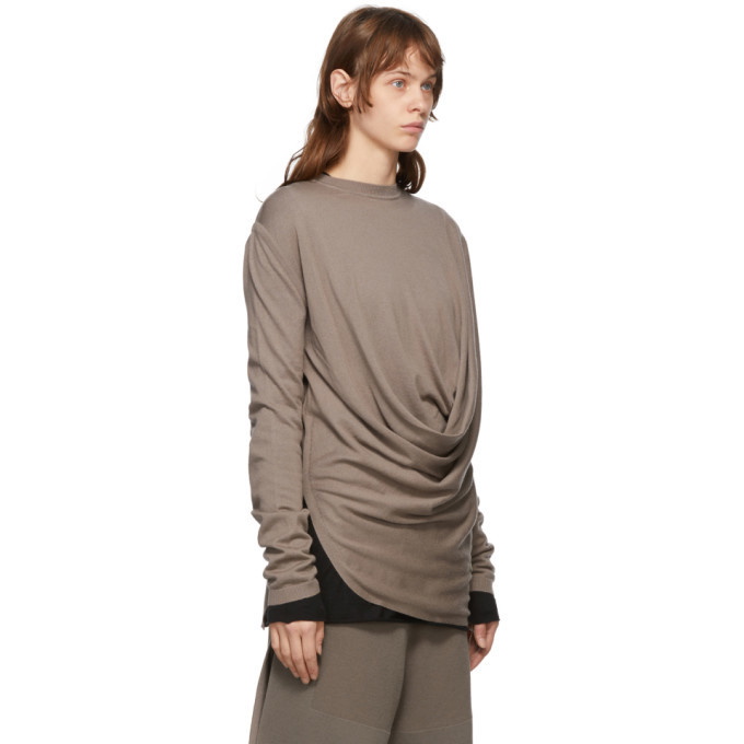 Rick Owens Taupe Moncler Edition Cashmere Drapefront Sweater Rick