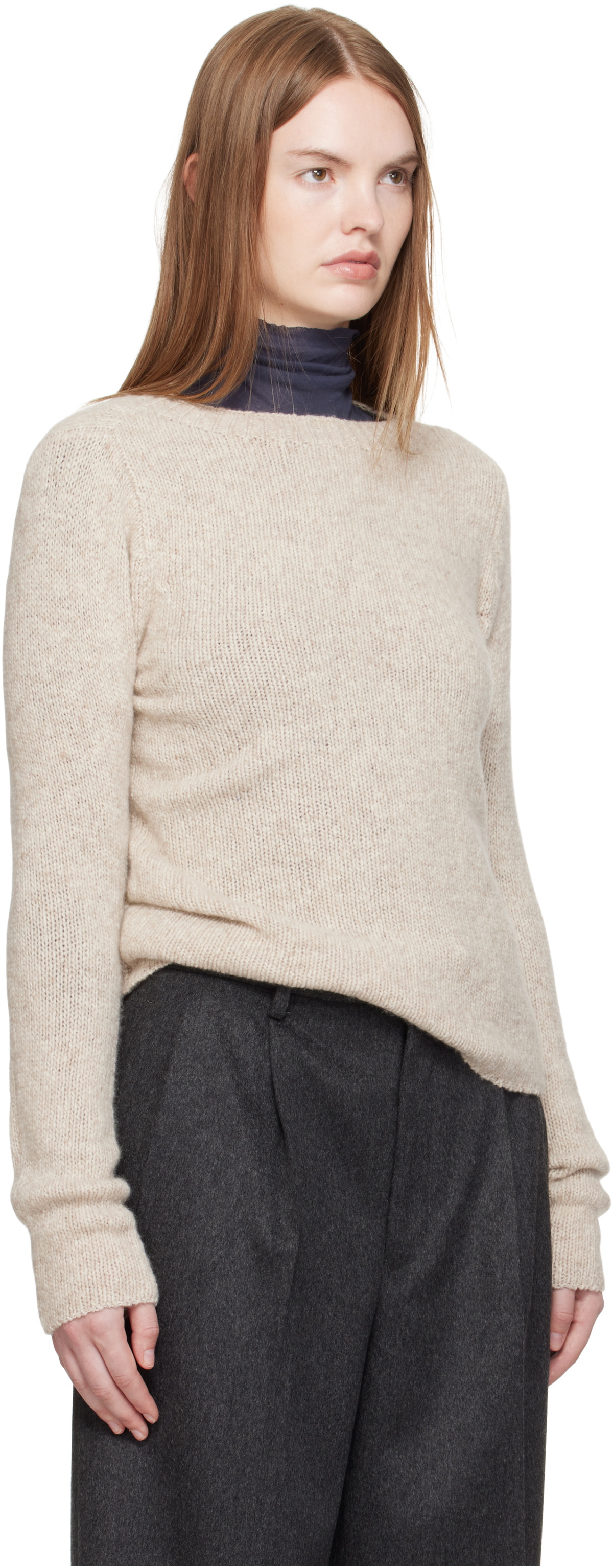 AURALEE Beige Cashmere Melange Knit Sweater
