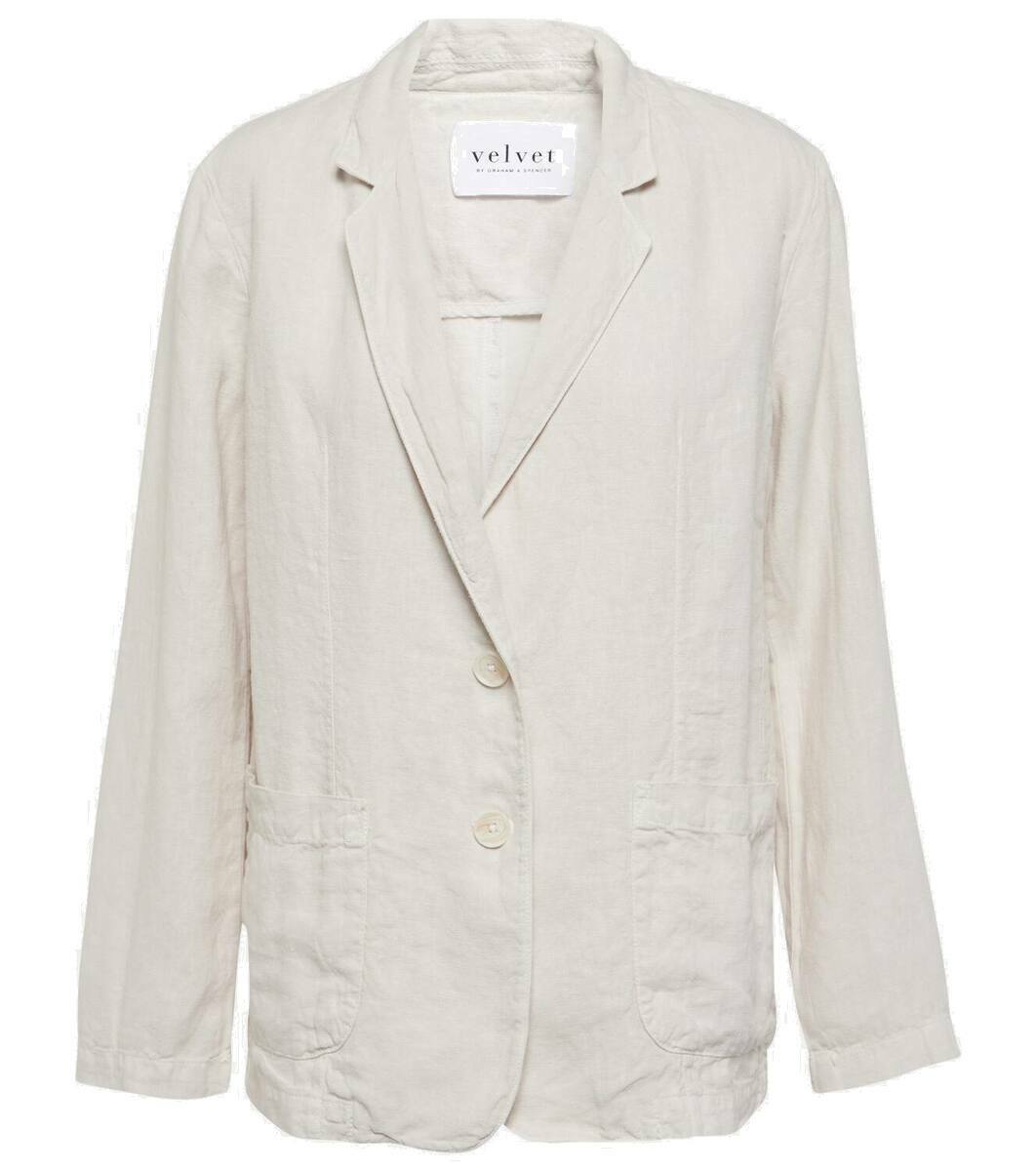 Linen & Cotton V-Neck Metal Button Blazer