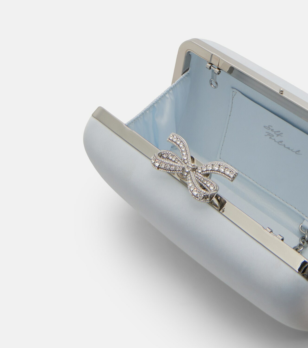Self-Portrait Bow embellished satin clutch