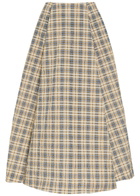 Bernadette Kennedy Plaid Seersucker Maxi Skirt Beige