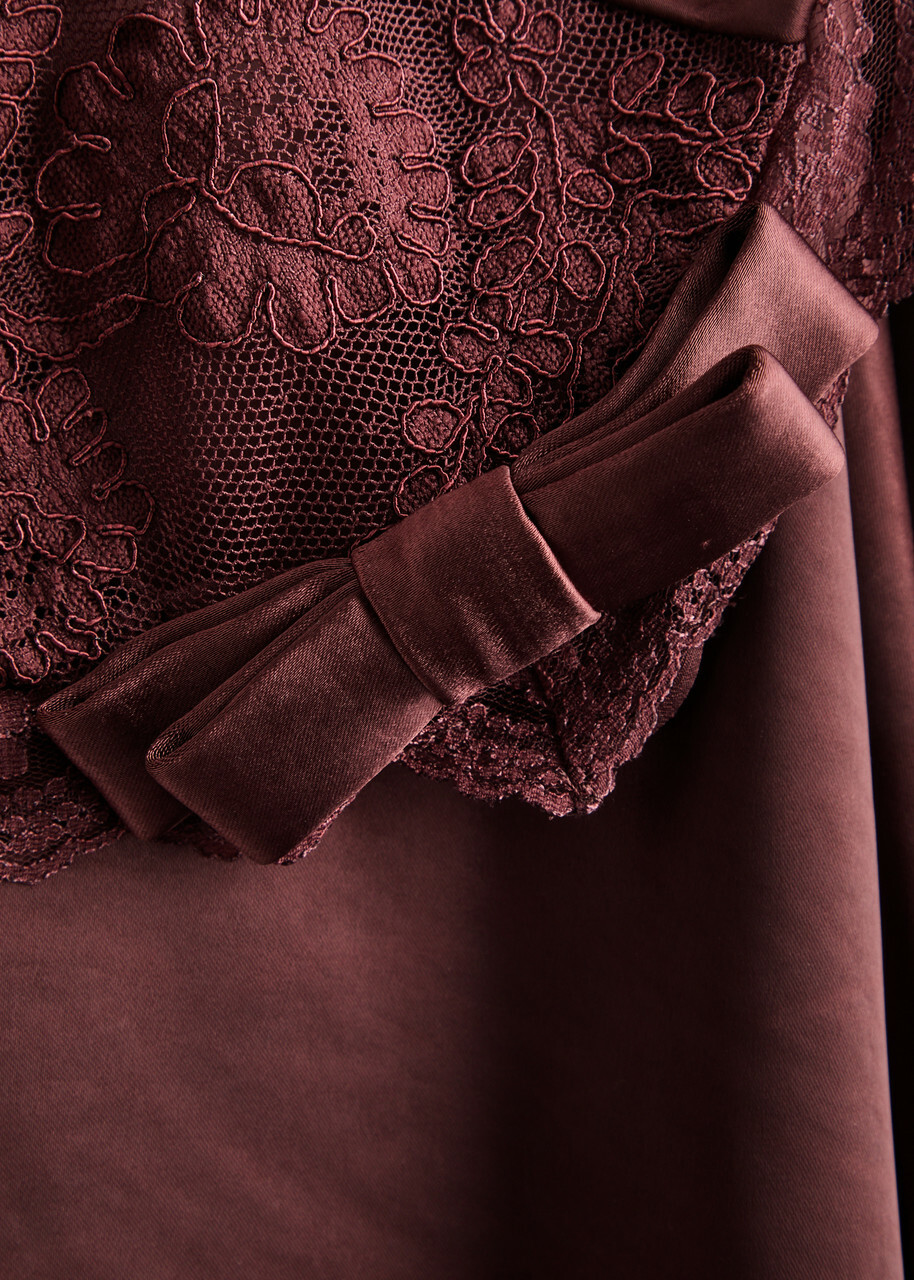 Self-portrait Lace-trimmed Satin Maxi Dress Brown