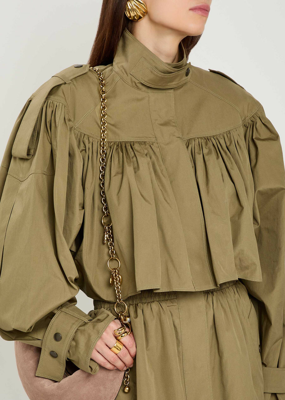 Chloe Gathered Cotton-poplin Coat Olive