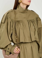 Chloe Gathered Cotton-poplin Coat Olive