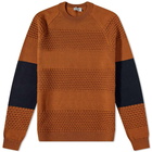 John Smedley Men's Colour Block Textured Crew Knit in Ginger/Midnight