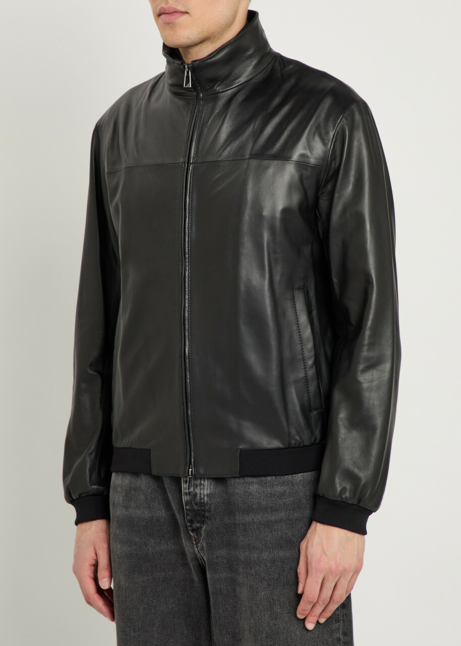 Emporio Armani High-neck Leather Jacket Black