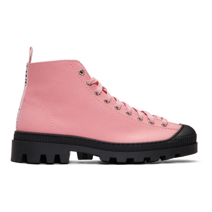 Photo: Loewe Pink and Black Canvas Lace-Up Boots