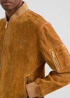 Versace Logo-debossed Suede Bomber Jacket Tan
