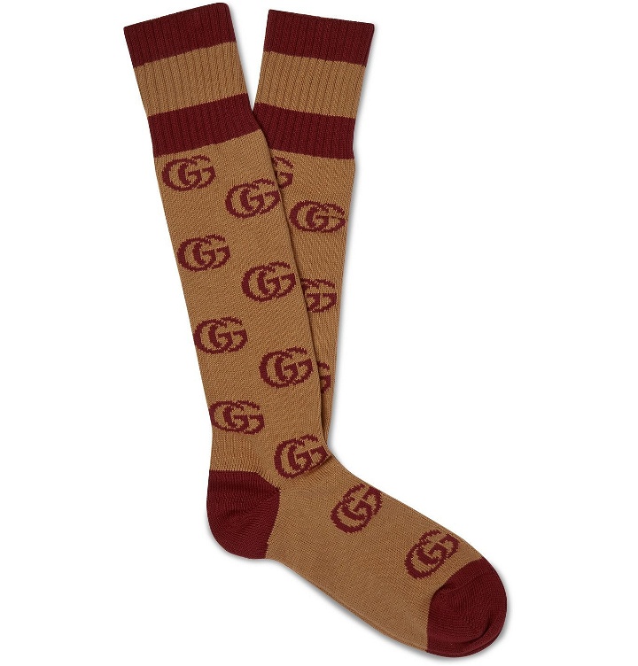 Photo: GUCCI - Logo-Jacquard Cotton-Blend Socks - Brown