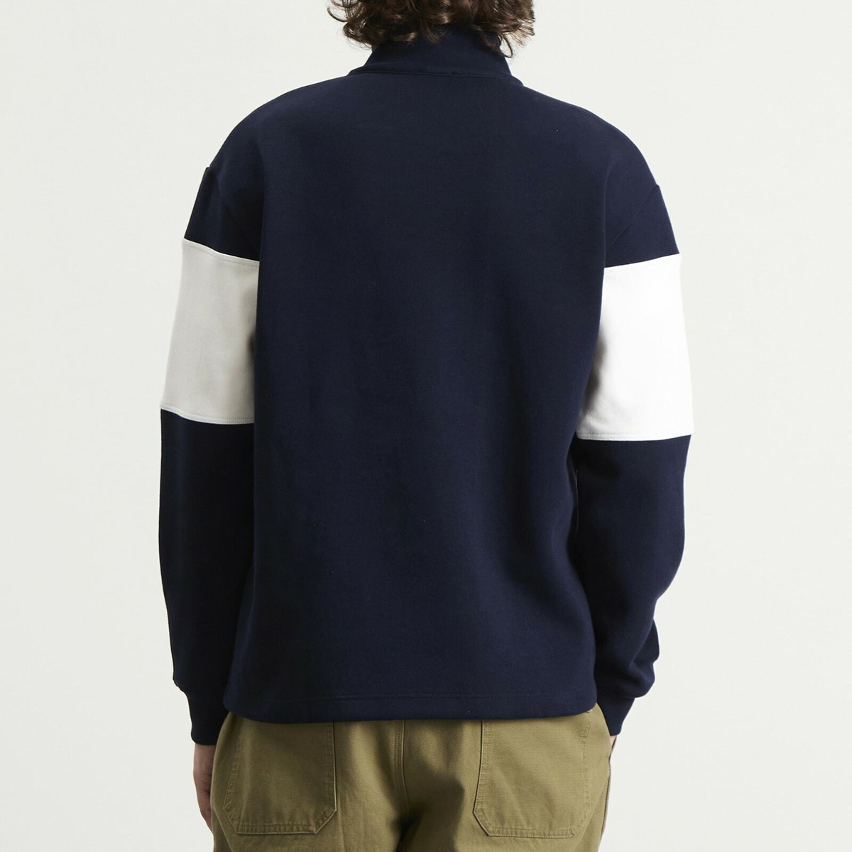 Armor-Lux Men's Stripe Half Zip Sweatshirt in Marine Deep/Milk