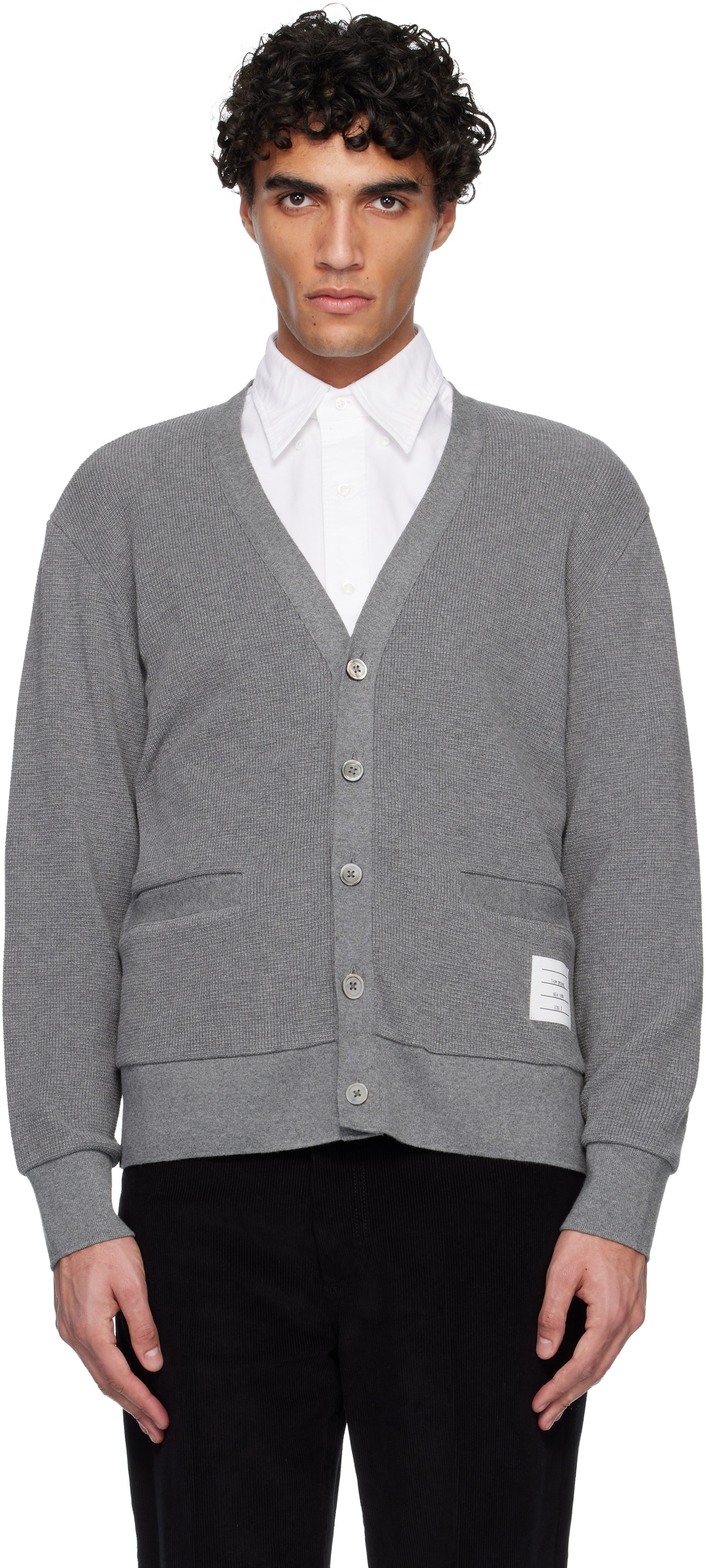 Thom Browne Gray V Neck Cardigan Thom Browne