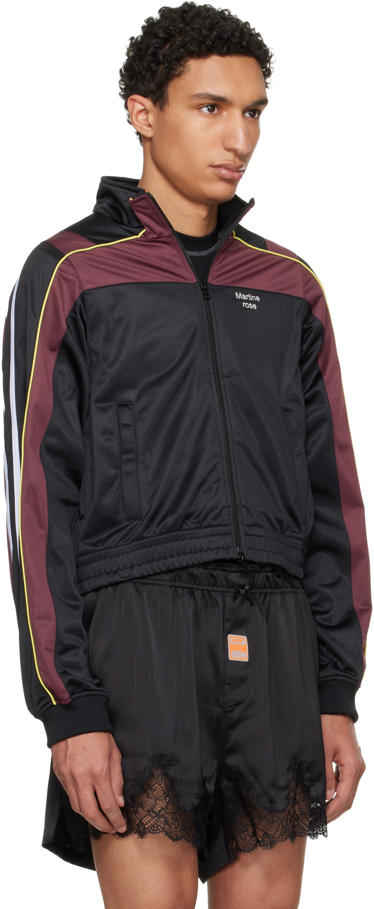 Martine Rose Black & Burgundy Shrunken Track Jacket