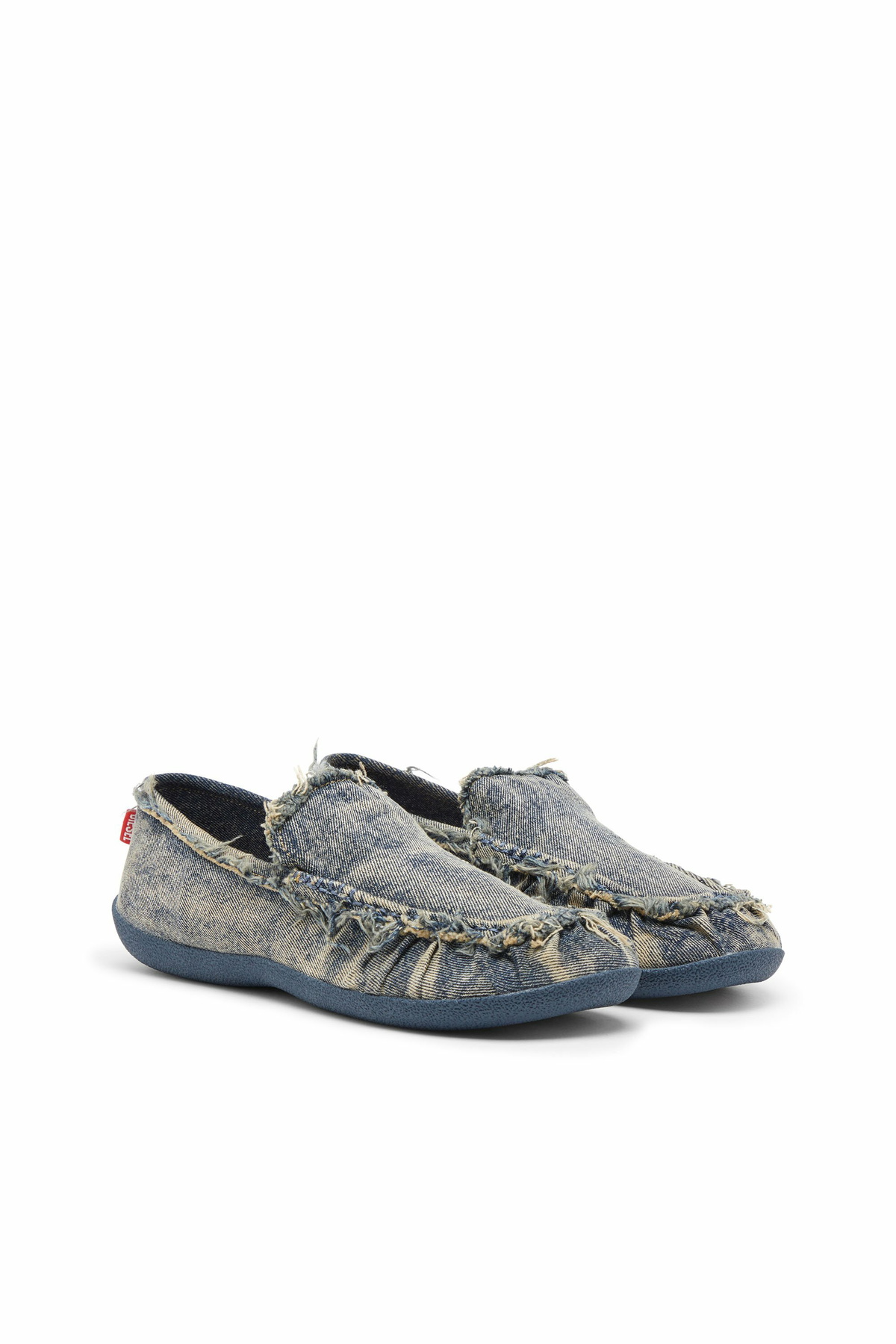 Diesel D-Shock-Distressed denim loafers - Mocassins and Mules Mens in Blue