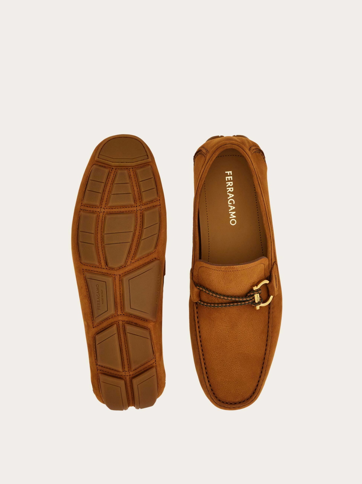 Ferragamo Mens Gancini ornament driver in Brown