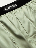 TOM FORD - Velvet-Trimmed Stretch-Silk Satin Pyjama Trousers - Green