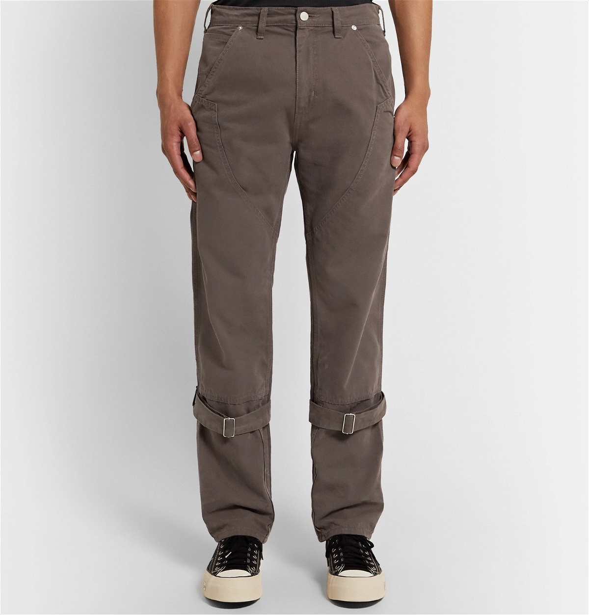 BILLY - Buckled Cotton-Canvas Trousers - Gray