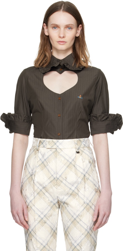 Photo: Vivienne Westwood Brown Pinstripe Shirting S/S Toulouse Frill Shirt