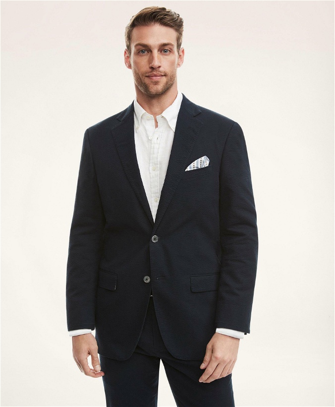 Photo: Brooks Brothers Men's Madison Relaxed-Fit Stretch Seersucker Sport Coat | Navy