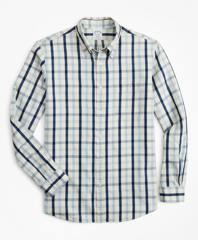 Photo: Brooks Brothers Men's Regent Regular-Fit Sport Shirt, Indigo Multi-Gingham | Blue